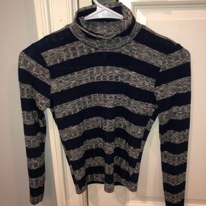 Navy and gray striped turtle neck